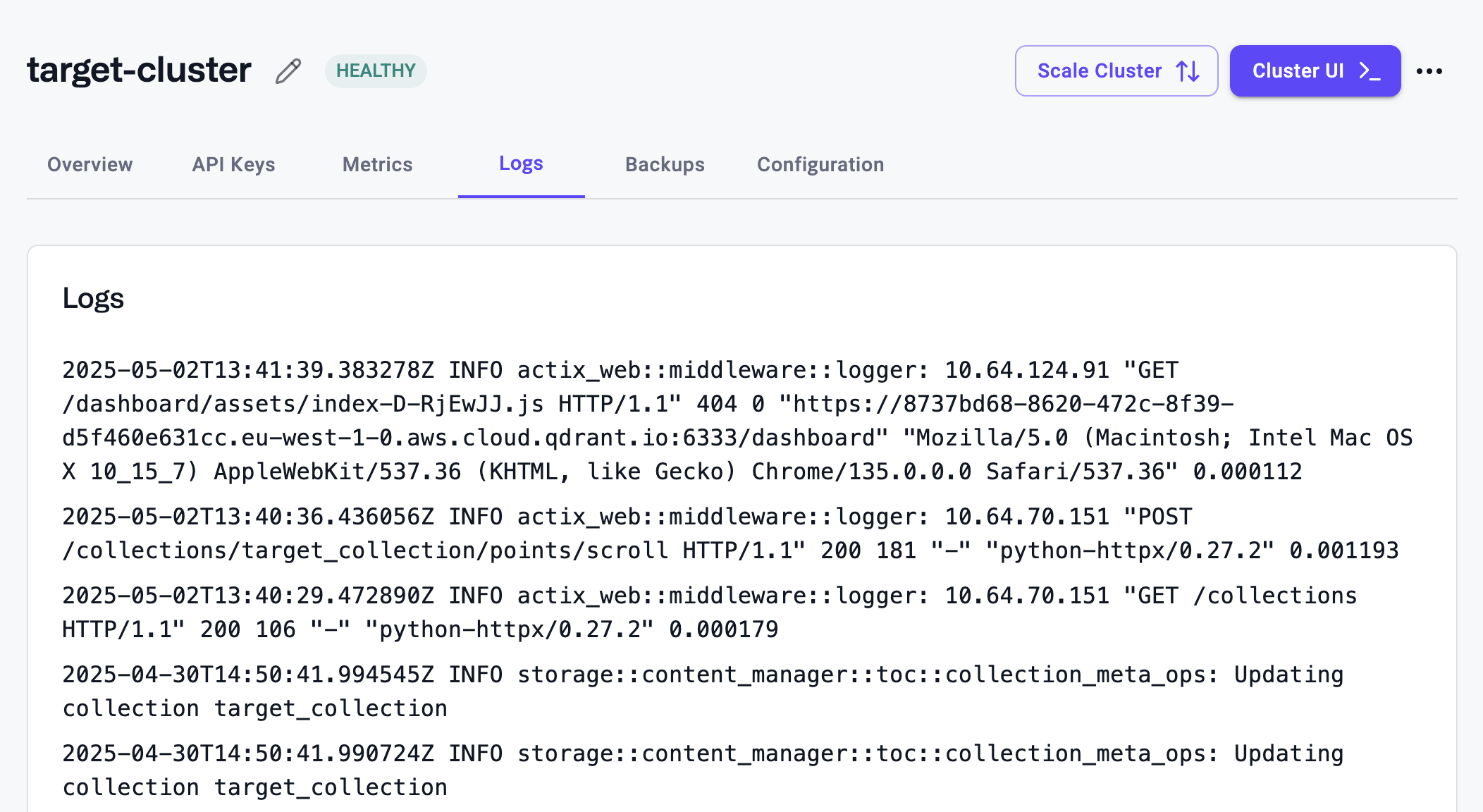 Cluster Logs